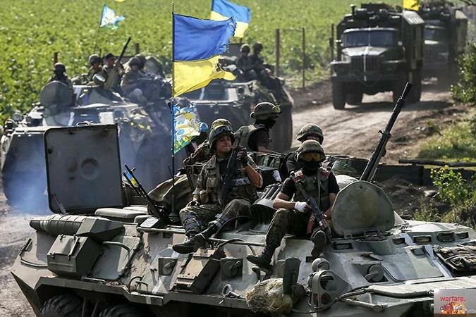 Ukrainian troops are pictured near Slaviansk